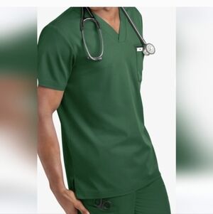 UA Butter-Soft STRETCH Men's 5-Pocket V-Neck Scrub Top Small Hunter Green NWT